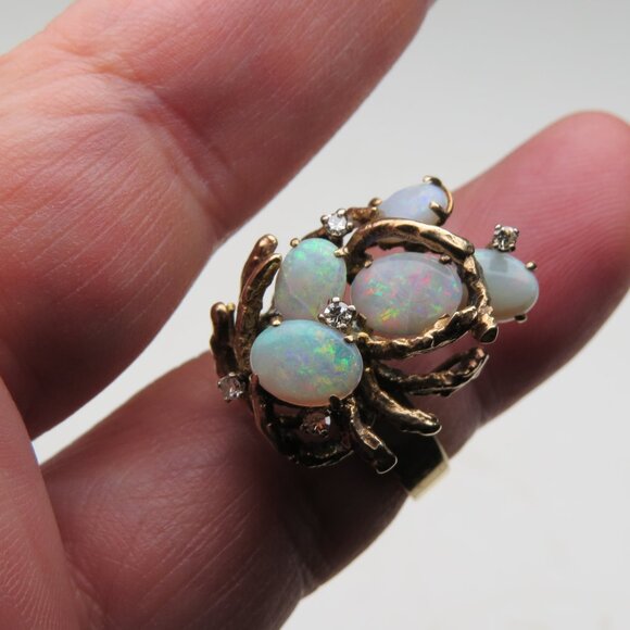 $7800 14k Diamond Opal Vintage Ring - Picture 2 of 6